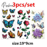 Temporary Tattoos Sticker Water Transfer For Body Art Cool 3D Waterproof Girls Flower Type F 3Pcs