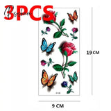 Temporary Tattoos Sticker Water Transfer For Body Art Cool 3D Waterproof Girls Flower Type H 3Pcs
