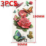 Temporary Tattoos Sticker Water Transfer For Body Art Cool 3D Waterproof Girls Flower Type I 3Pcs