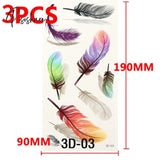 Temporary Tattoos Sticker Water Transfer For Body Art Cool 3D Waterproof Girls Flower Type M 3Pcs