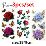 Temporary Tattoos Sticker Water Transfer For Body Art Cool 3D Waterproof Girls Flower Type N 3Pcs