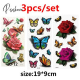 Temporary Tattoos Sticker Water Transfer For Body Art Cool 3D Waterproof Girls Flower Type O 3Pcs