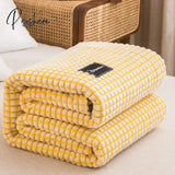 Throw Blanket For Sofa Yellow Green Gray Solid Color Soft Warm Flannel On The Bed Plaid Single Grid