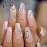 Trapezoid French Nail Crystal Ab Shine Decorative False Nails Long Ballerina Rhinestones Press On