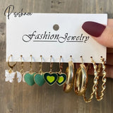 Trendy Colorful Earrings Set For Women Girls Green Resin Pearl Gold Color Metal Circle Dangle New