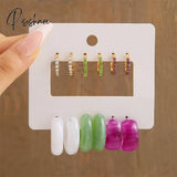 Trendy Colorful Earrings Set For Women Girls Green Resin Pearl Gold Color Metal Circle Dangle New