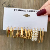 Trendy Colorful Earrings Set For Women Girls Green Resin Pearl Gold Color Metal Circle Dangle New