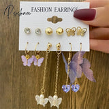 Trendy Colorful Earrings Set For Women Girls Green Resin Pearl Gold Color Metal Circle Dangle New