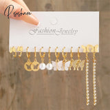 Trendy Colorful Earrings Set For Women Girls Green Resin Pearl Gold Color Metal Circle Dangle New