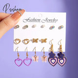 Trendy Colorful Earrings Set For Women Girls Green Resin Pearl Gold Color Metal Circle Dangle New