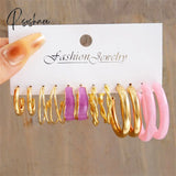 Trendy Colorful Earrings Set For Women Girls Green Resin Pearl Gold Color Metal Circle Dangle New