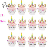 Unicorn Birthday Cake Decorations Rainbow Cupcake Wrappers Topper For Kids Birthday Wedding Decor