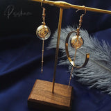 Unique Copper Wire Glass Ball Asymmetric Dangle Earrings For Women Original Handmade Brass Vintage