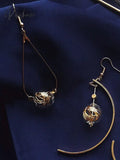 Unique Copper Wire Glass Ball Asymmetric Dangle Earrings For Women Original Handmade Brass Vintage
