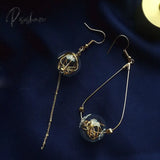 Unique Copper Wire Glass Ball Asymmetric Dangle Earrings For Women Original Handmade Brass Vintage