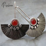 Unique Silver Plated Separated Lotus Leaf Inlaid With Red Stone Hanging Teardrop Earrings New