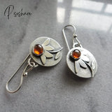 Unique Silver Plated Separated Lotus Leaf Inlaid With Red Stone Hanging Teardrop Earrings New