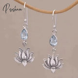 Unique Silver Plated Separated Lotus Leaf Inlaid With Red Stone Hanging Teardrop Earrings New