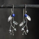 Unique Silver Plated Separated Lotus Leaf Inlaid With Red Stone Hanging Teardrop Earrings New