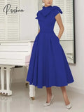 Vintage A-Line Short Mother Of The Bride Dress With Pockets Elegant High Neck Tea Length Satin