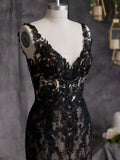 Vintage Pagan Wedding Dresses Detachable Long Sleeves V Neck Full Lace Gothic Halloween Black