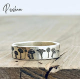 Vintage Silver Color Rings Mens Womens Exquisite Hand Carved Floral Boho Simple Style Wedding