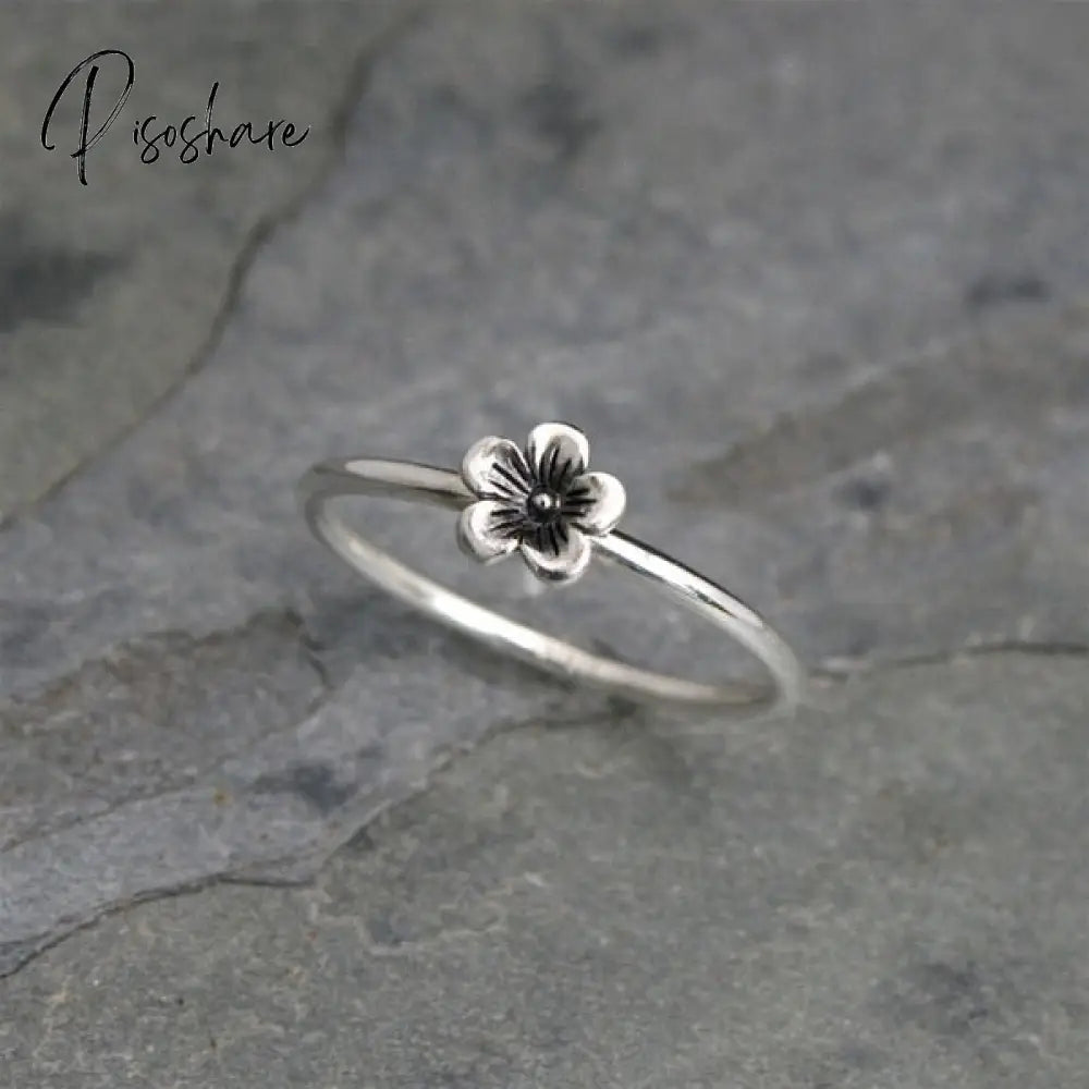Vintage Silver Color Rings Mens Womens Exquisite Hand Carved Floral Boho Simple Style Wedding