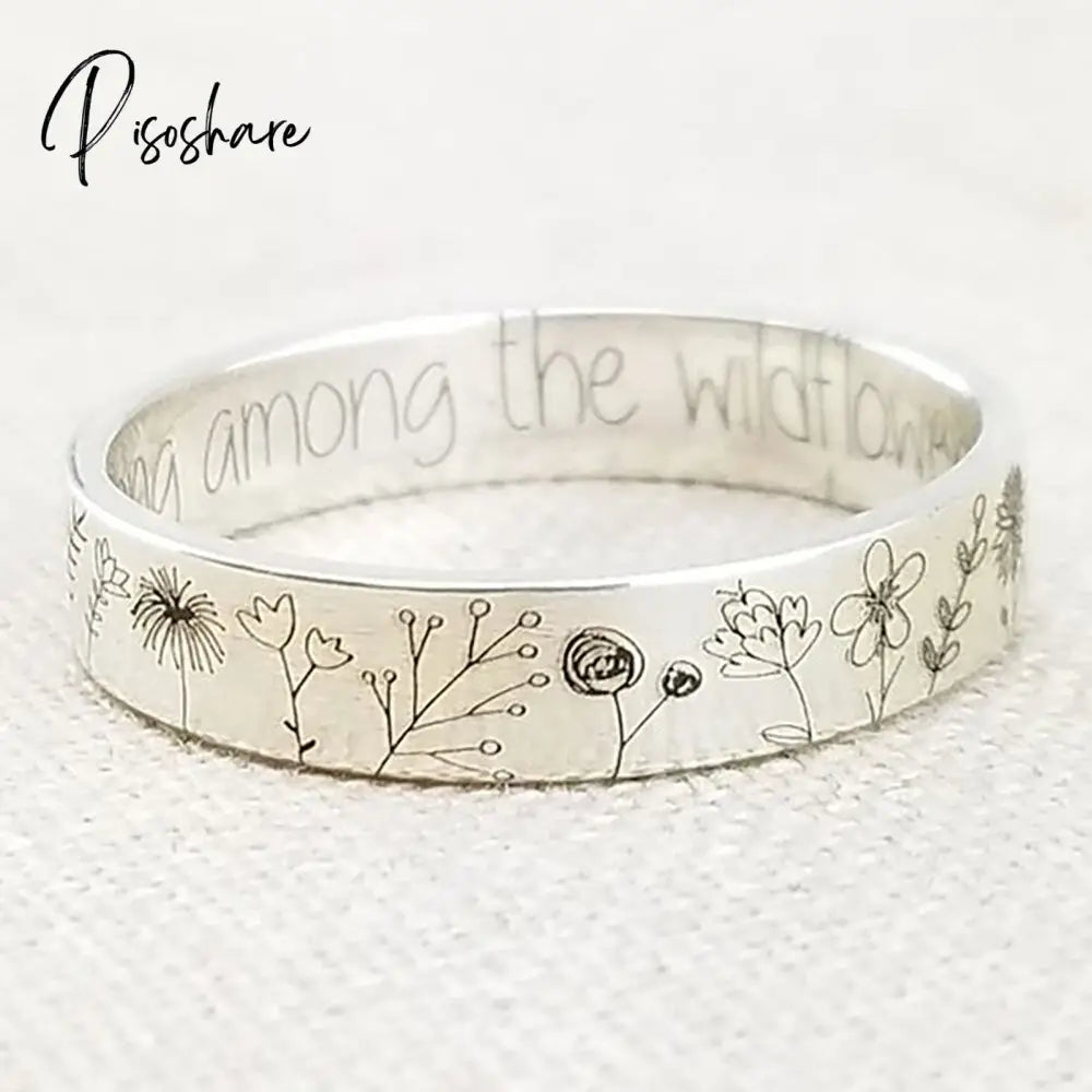 Vintage Silver Color Rings Mens Womens Exquisite Hand Carved Floral Boho Simple Style Wedding