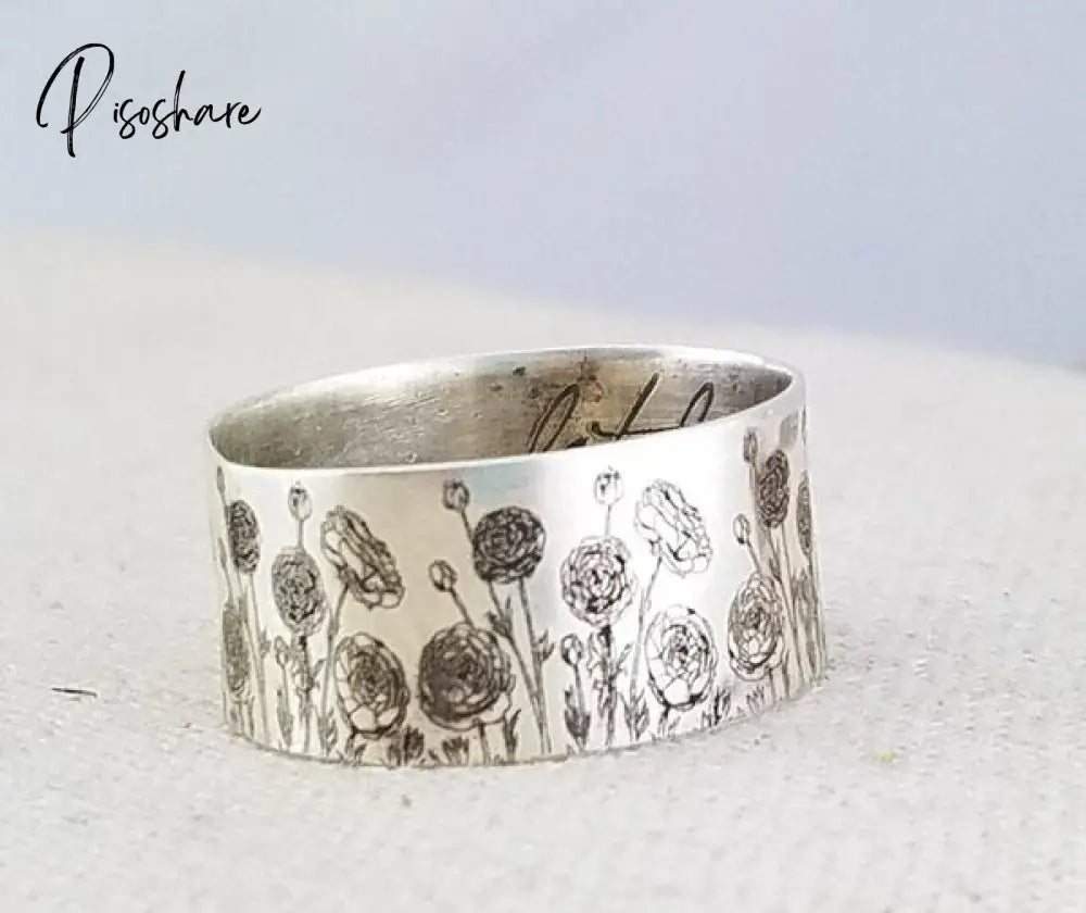 Vintage Silver Color Rings Mens Womens Exquisite Hand Carved Floral Boho Simple Style Wedding