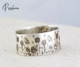 Vintage Silver Color Rings Mens Womens Exquisite Hand Carved Floral Boho Simple Style Wedding