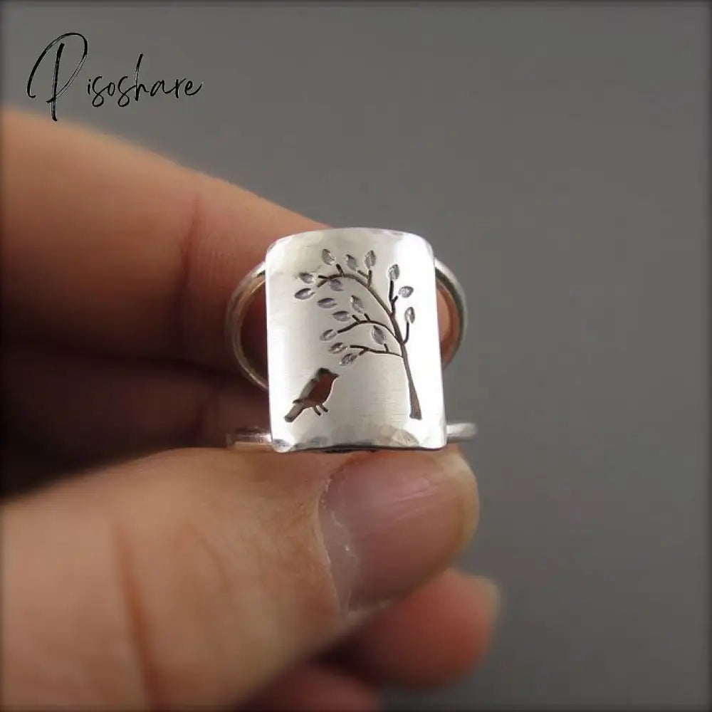 Vintage Silver Color Rings Mens Womens Exquisite Hand Carved Floral Boho Simple Style Wedding