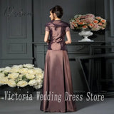 Vintage Taffeta Mother Of The Bride Dresses V Neck Short Sleeves Bow A Line Floor-Length Pleat