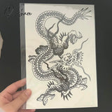 Waterproof Temporary Tattoo Sticker Japanese Style Black White Flame Dragon Body Art Fake Flash Arm