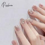 Wearable Fake Nail Patch With Glue Removable Full Cover Press On Artificial Glitter Butterfly Sweet