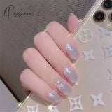 Wearable Fake Nail Patch With Glue Removable Full Cover Press On Artificial Glitter Butterfly Sweet