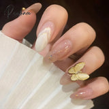 Wearable Fake Nail Patch With Glue Removable Full Cover Press On Artificial Glitter Butterfly Sweet