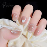 Wearable Fake Nail Patch With Glue Removable Full Cover Press On Artificial Glitter Butterfly Sweet