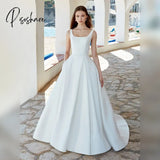 Wedding Dresses For Woman Charming A-Line Front Slit Draped Square Neck Chapel Train Gorgeous Open