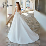 Wedding Dresses For Woman Charming A-Line Front Slit Draped Square Neck Chapel Train Gorgeous Open