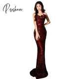 Wedding Toast Dress Wine Red Three-Dimensional Flower Slim-Fit Banquet Tube Top Sequined Fishtail