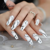 White Black Gradient Marble Press On False Nails Extra Long Ballerina Coffin Gel Glue On Fake