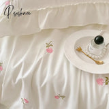 White Korean Princess Style Pink Rose Flowers Embroidery Ruffles Thin Summer Quilt Blanket Air