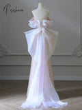 White Luxury Senior Evening Dresses Bow Strapless Beading Off The Shoulder Shiny Sequin Cockital