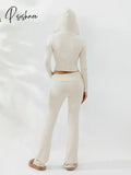 Women Cozy Ribbed Knit Lounge Set Long Sleeve Zip Up Hoodie With High Waist Wide Leg Pant 2 Piece