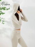 Women Cozy Ribbed Knit Lounge Set Long Sleeve Zip Up Hoodie With High Waist Wide Leg Pant 2 Piece