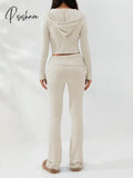 Women Cozy Ribbed Knit Lounge Set Long Sleeve Zip Up Hoodie With High Waist Wide Leg Pant 2 Piece