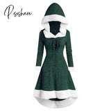 Women’s Christmas Hood Lace Up Midi Dress Pullover With Irregular Hem And Long Sleeves