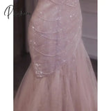 Women’s Fishtail Trailing Light Luxury Pink Sling Fairy Host Long Adult Dress