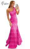 Women’s One Shoulder Sleeveless Prom Dresses Glitter Sequin Floor Length Formal Evening Dress