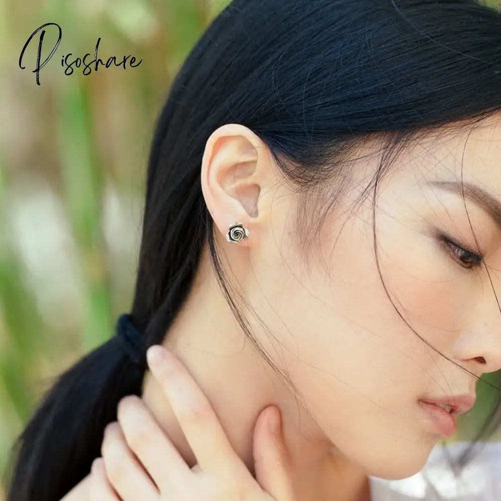 Women’s Silver Color Stud Earrings Vintage Rose Flower Shape Wedding Band Bridal Lover’s Gifts